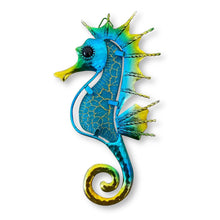 Load image into Gallery viewer, Metal and Glass Seahorse wall art plaque
