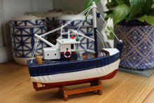 Load image into Gallery viewer, Wooden model Navy White and Red Hull fishing boat with realistic fishing finishing touches Ornament
