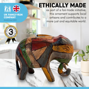 Rustic design WOODEN ELEPHANT ORNAMENT | FAIR TRADE  | 18cm (h) x 22cm (w) | carved elephant ornaments for home décor | perfect size for display