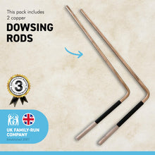 Load image into Gallery viewer, COPPER DOWSING DIVING RODS with Handles and INSTRUCTIONS for use | Spiritual Rods | Ghost Hunting Rods | Water Hunting Rods
