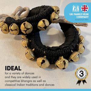 Pair of Classical Indian Ghungroos | Ankle bracelets | Black padded strap | Bhangra Kathak Dances | Anklets | Wedding Favours | Bollywood anklet | Ankle Foot Bracelet | Musical accessory