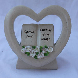 Free standing Heart shaped Dad memorial with inspirational verse and Roses