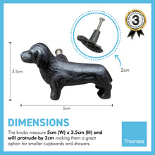 Load image into Gallery viewer, Pack of 2 CAST IRON ADORABLE DOG DRAWER KNOBS for Kitchen cupboards | Cast Iron Antique style finish | Vintage charm meets modern functionality | 6.5cm wide x 2cm depth
