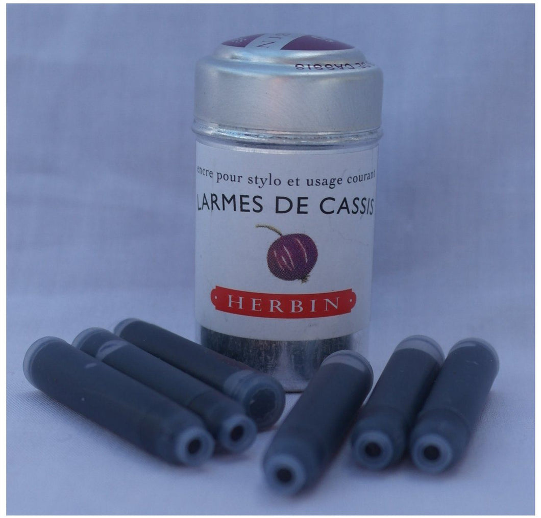Six J Herbin Writing Ink Cartridges - Mauve, Larmes De Cassis