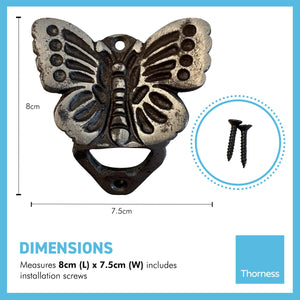 Cast Iron Butterfly wall mounted bottle opener | Rustic Vintage design | Measures approximately 8cm (L) x 7.5cm (W)