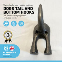 Load image into Gallery viewer, CAST IRON WALL MOUNTED DOG TAIL COAT HOOK | Coat Hook | Dog Lead Hook | Dogs bottom wall coat hook | key hanger | great for use in the hallway or bathroom | 12cm (L) x 5cm (W)
