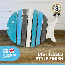 Load image into Gallery viewer, Small WOODEN FOLDING FISH shaped SIDE TABLE with distressed finish

