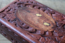 Load image into Gallery viewer, Flower Pattern Brass Leaf Wooden Treasure Chest Trinket Box
