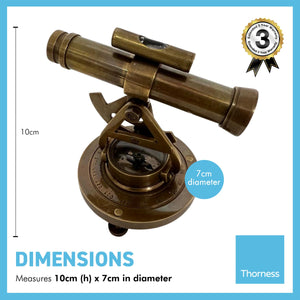 Brass Alidade ornament with antique style finish | Theodolite precision optical instrument ornament | 10cm high | Compass centre | Nautical gifts for desk | Paperweight