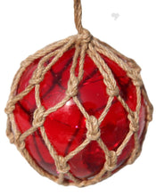 Load image into Gallery viewer, Red glass hanging traditional fishing float ornament with LED lights
