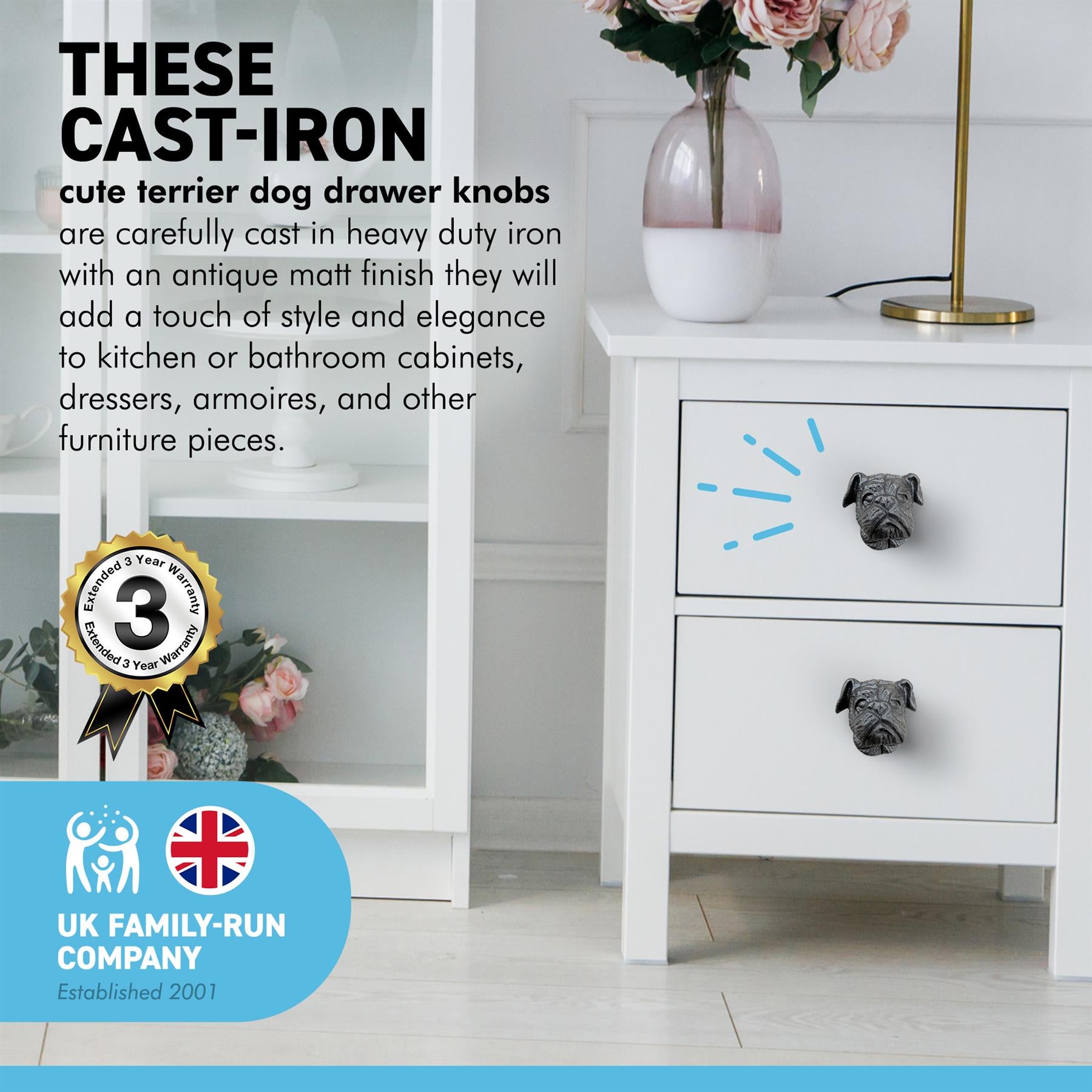 Pack of 2 CAST IRON CUTE TERRIER DOG DRAWER KNOBS for Kitchen cupboard – Thorness.co.uk Pack of 2 CAST IRON CUTE TERRIER DOG DRAWER KNOBS for Kitchen cupboard – Thorness.co.uk