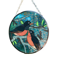 Robin Redstart Glass sun catcher | 150mm diameter with chain for hanging | colour catcher | window decoration | perfect for conservatory