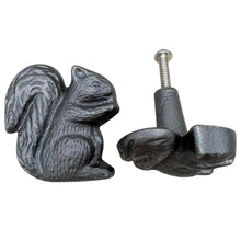 Load image into Gallery viewer, Pack of 2 CAST IRON SQUIRREL SHAPED DRAWER KNOBS for Kitchen cupboards | Cast Iron Antique style finish | Vintage charm meets modern functionality | 4cm wide x 2cm depth | Draw cabinet pull knob.
