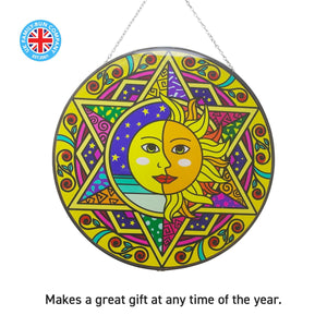 Large 30cm diameter Sun and moon eclipse glass sun catcher with chain for hanging | colour catcher | window decoration | perfect for conservatory | living rooms | garden | garden hanging | suncatchers
