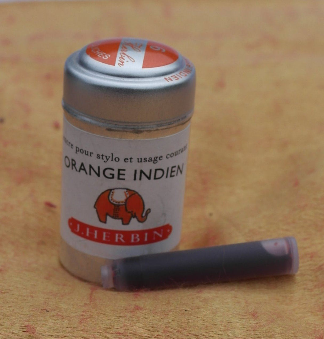 J Herbin Writing Ink Cartridges - Indian Orange (Pack of 6)