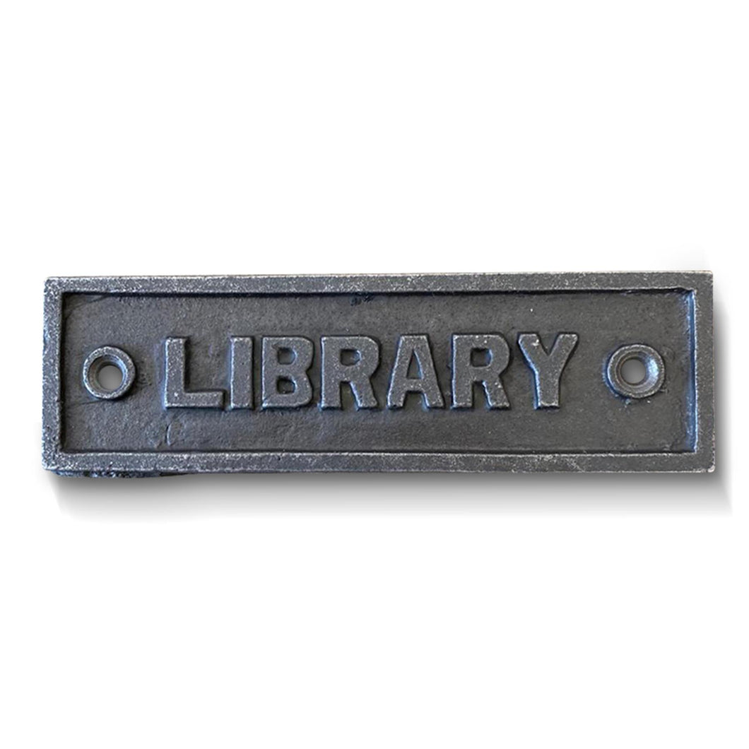 Cast Iron Antique Style LIBRARY PLAQUE SIGN | 15cm (L) x 4cm (H) | Ideal for bookshelves, walls, or doors