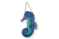 LARGE GLASS SEAHORSE WALL HANGING PLAQUE | Bathroom hanging ornament outdoor nautical glass decoration | Seaside décor | nautical décor | 44cm (L) x 26cm (W) | Bathroom wall art
