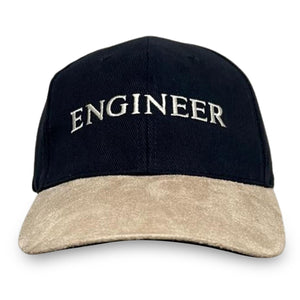 Adjustable size ENGINEER BLACK BASEBALL CAP | yachting cap | sailors cap | 100% cotton twill material | low profile front contrast peak | six panel hat