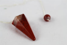 Load image into Gallery viewer, Red Jasper facted pendulum dowser on silver chain
