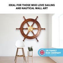 Load image into Gallery viewer, Traditional ship&#39;s 6 spoke wooden wheel with brass centre section
