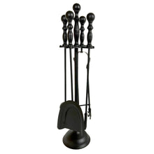 Load image into Gallery viewer, Metal black turn handled 5-piece fireside companion set
