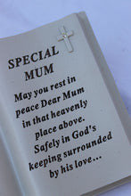 Load image into Gallery viewer, Free standing Special Mum book shaped memorial with inspirational verse
