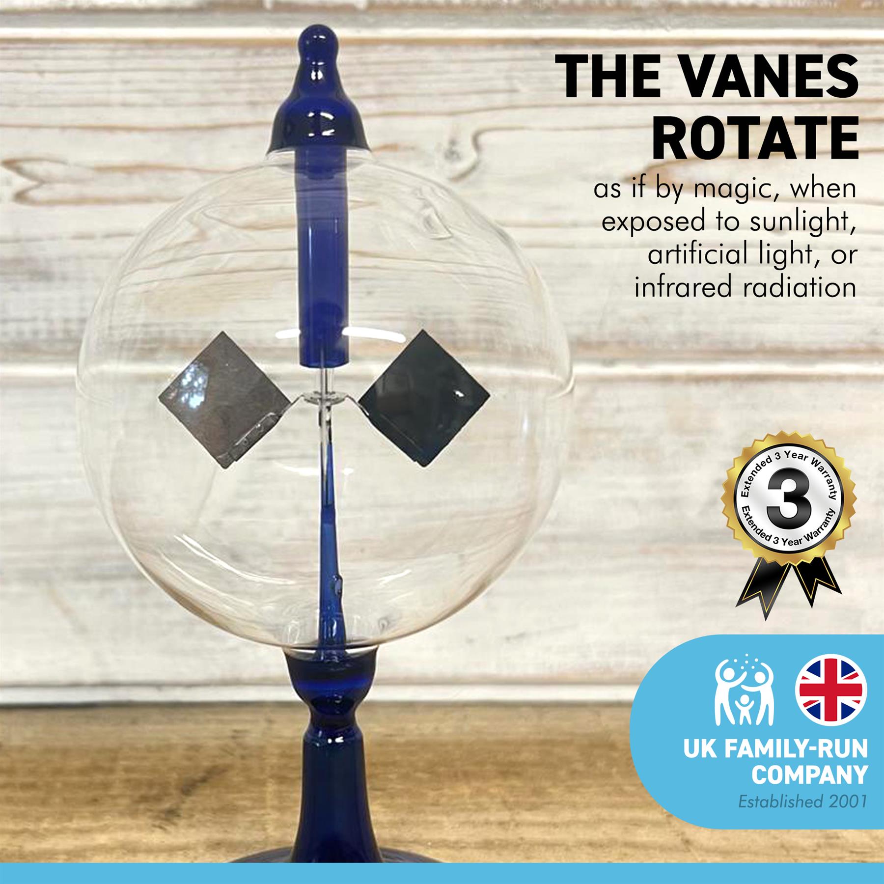 16cm high Solar Radiometer | 4 Blades rotating glass windmill Crookes ...