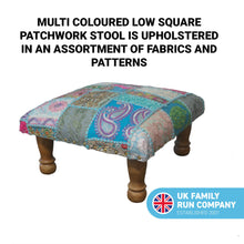 Load image into Gallery viewer, Classic turquoise patchwork brocade Indian footstool

