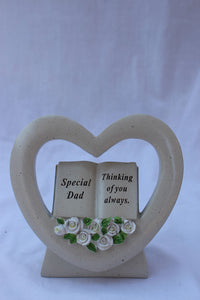 Free standing Heart shaped Dad memorial with inspirational verse and Roses