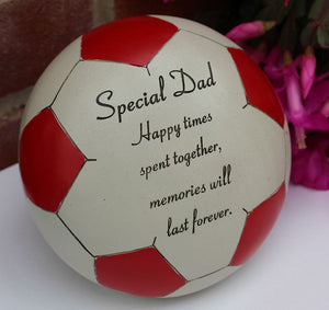 Free standing Red special Dad football memorial plaque with inspirational verse