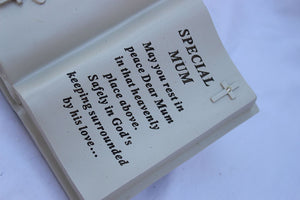 Free standing Special Mum book shaped memorial with inspirational verse