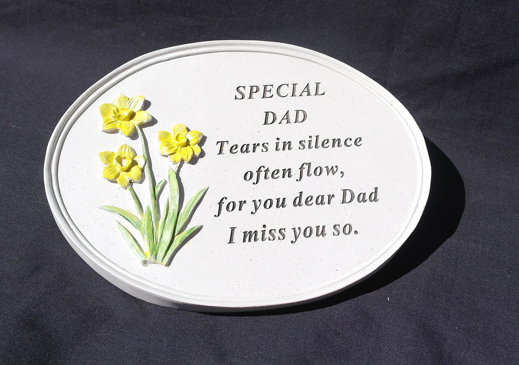 Free standing Dad daffodil memorial plaque with inspirational verse
