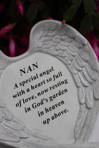 Free standing Nan memorial with inspirational verse and Angel wings