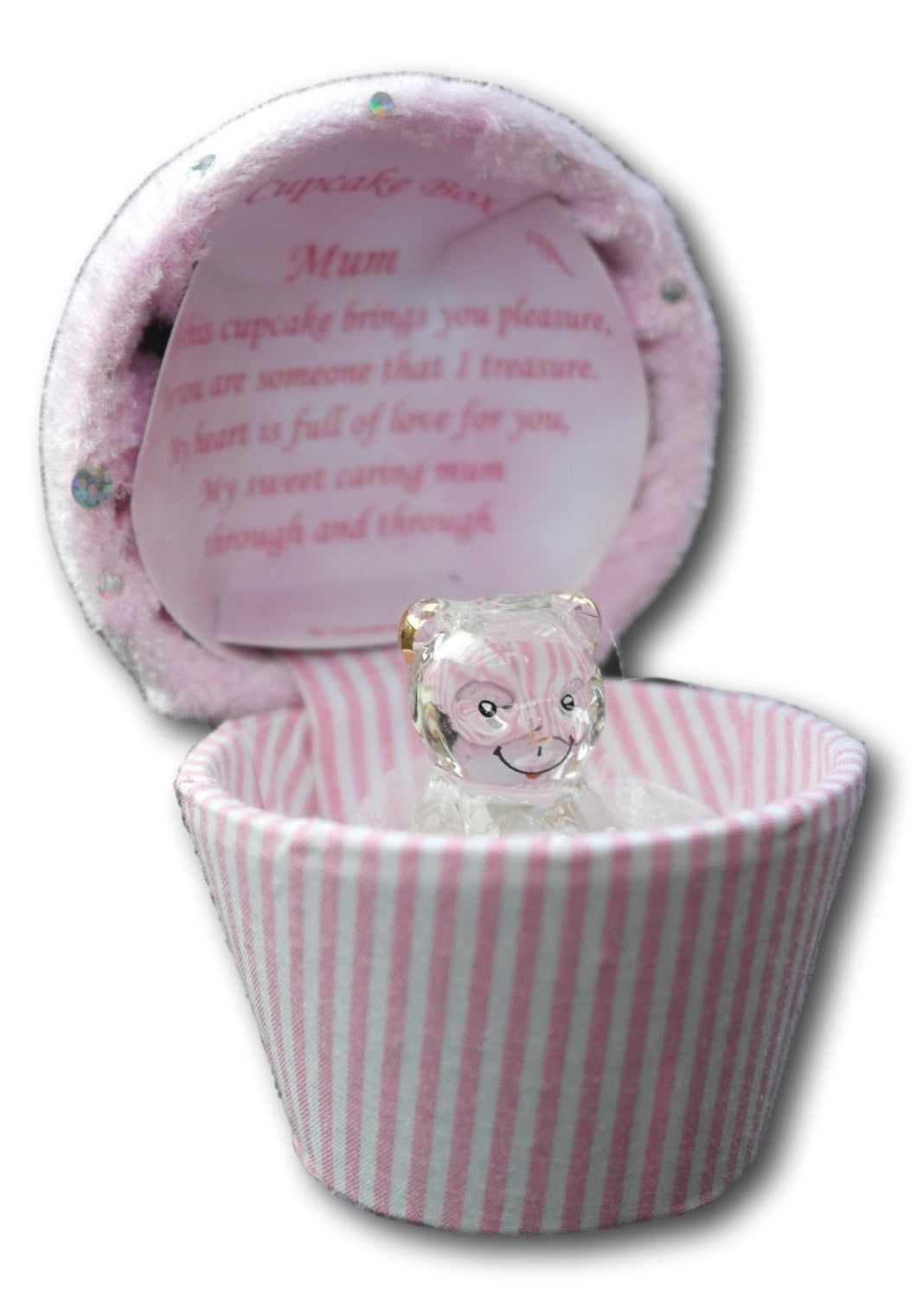 Glass bear in a cupcake shaped gift box for a special mum