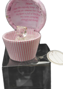 Glass bear in a cupcake shaped gift box for a special mum