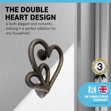 Load image into Gallery viewer, Cast Iron antique style Double Heart Door Knocker | The size of this door knocker is 15cm (L) x 14cm (W) | Fixing Screws Supplied
