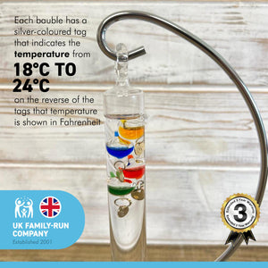 Galileo Thermometer Metal Stand Temperature Gauge Multicolored