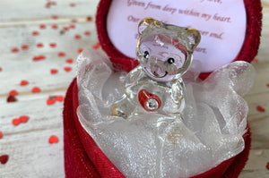 I love You - Glass bear in heart shaped box perfect gift for lovers