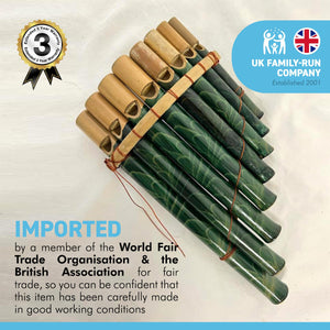 PERUVIAN PANPIPES FEATURING LEAF PATTERN 20cm x 12cm | 8 Pipes | Traditional South American Instrument | Pan Pipe instrument | flute instrument | instrumental | Fair Trade