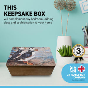 Hand Crafted Wooden Trinket Printed Puffins Jewellery Box