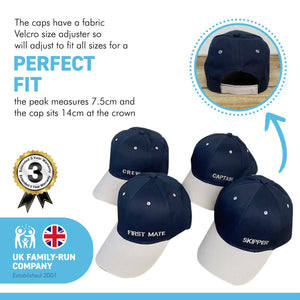 SET OF 4 NAUTICAL CAPS | CAPTAIN SKIPPER FIRST MATE and CREW Hats for the whole team