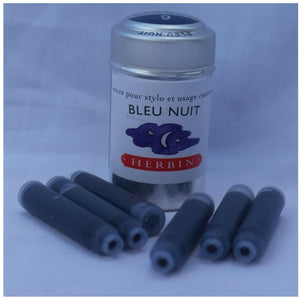 Six J Herbin Writing Ink Cartridges - Blue Bleu Nuit (Y 1139 Box 1)