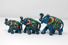 Load image into Gallery viewer, Set of 3 Free standing Elephants Turquoise Hand painted Ornaments
