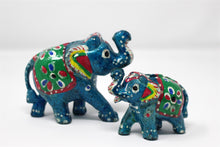 Load image into Gallery viewer, Set of 3 Free standing Elephants Turquoise Hand painted Ornaments
