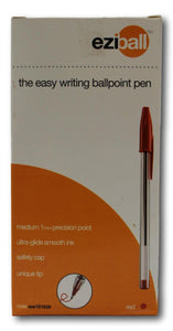 Pack of 50 red Eziball medium ball point pens