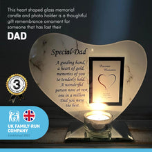 Load image into Gallery viewer, SPECIAL DAD GLASS MEMORIAL CANDLE HOLDER AND PHOTO FRAME | thinking of you gifts | Dad memorial gift | memory gifts for Pops, Father, Dad, Granddad, Grandfather
