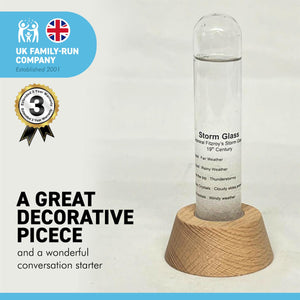 FITZROY STORM GLASS WEATHER PREDICTION DESK ORNAMENT | Weather forecaster | Weather station |barometer | science ornament | weather predicting storm glass with wooden stand | 14 cm x 6 cm x 6 cm