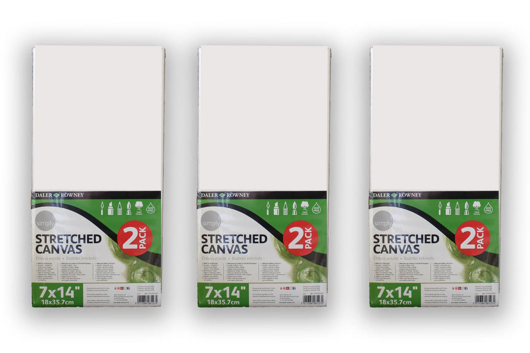 3 Packs of 2 Daler Rowney Stretched Canvases 18cm x 35.7cm