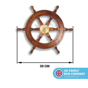 Traditional ship's 6 spoke wooden wheel with brass centre section