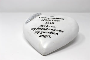 Heart Shaped Free Standing Dad Memorial Verse Feather